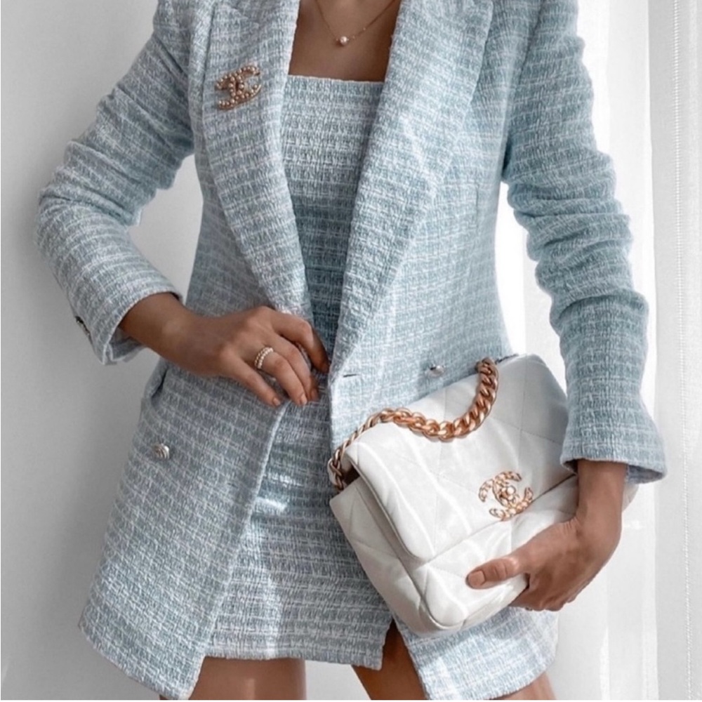 ZARA NWOT Baby Blue Blazer with Silver Buttons